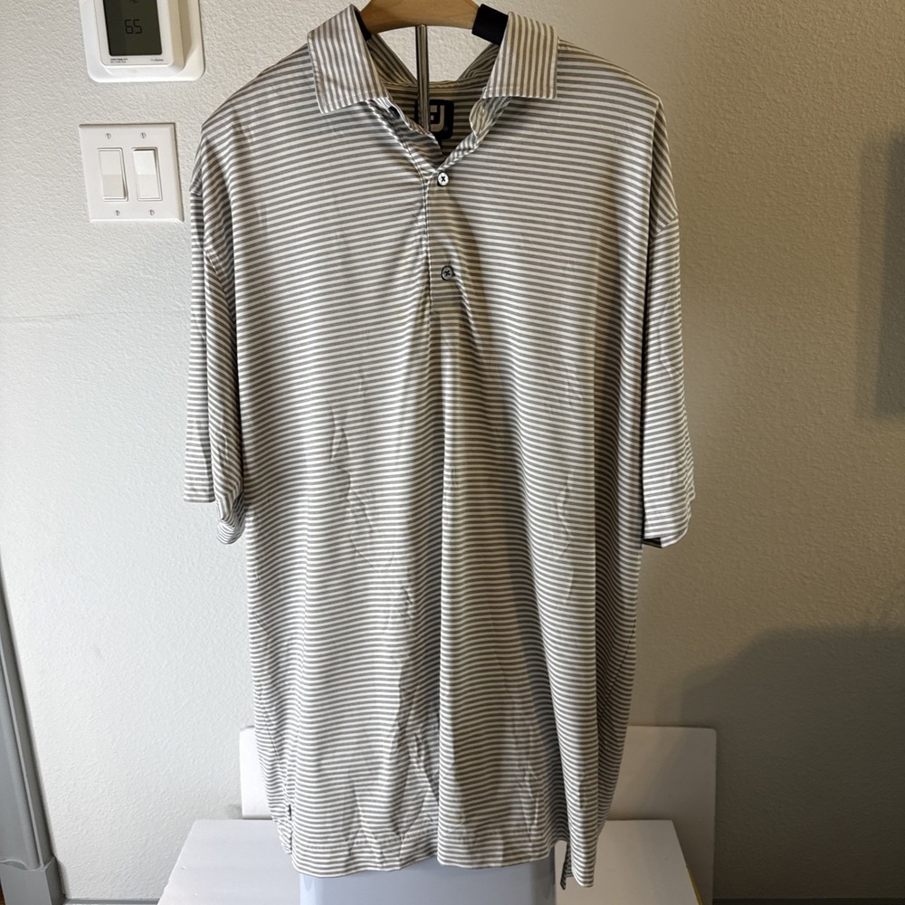 FootJoy Golf Polo Shirt Men's Gray And White Striped Size 2XL